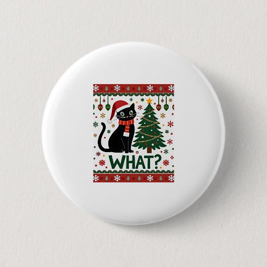 Schwarze Katze Was Pushing Weihnachtsbaum Funny Ca Button (Vorderseite)