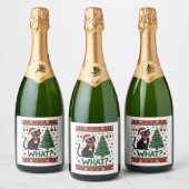 Schwarze Katze Was Pushing Weihnachtsbaum Funny Ca Schaumweinetikett (Flaschen)