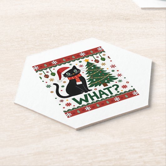 Schwarze Katze Was Pushing Weihnachtsbaum Funny Ca Untersetzer (angewinkelt)