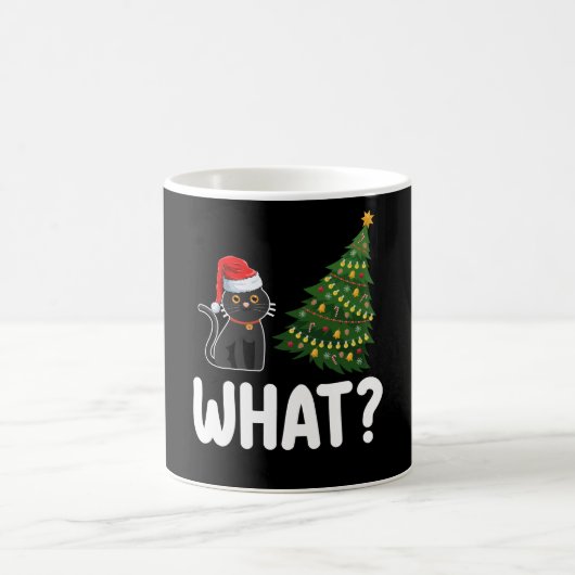 Schwarze Katze Was Weihnachtsbaum rauschen Funny Kaffeetasse (Mittel)