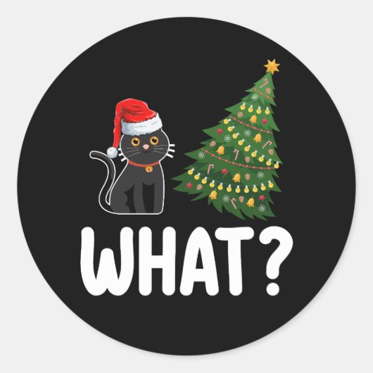 Schwarze Katze Was Weihnachtsbaum rauschen Funny Runder Aufkleber (Vorderseite)