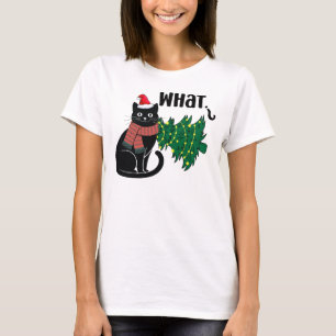 Schwarze Katze Was Weihnachtskatze Lustig T-Shirt
