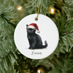 Schwarze Katze Wasserfarbe bei Feierliche Weihnach Keramik Ornament