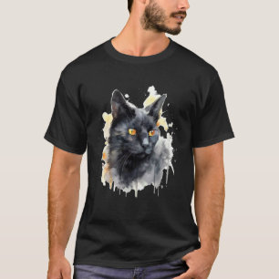 Schwarze Katze Wasserfarbe Grafikdesign Coole Schw T-Shirt