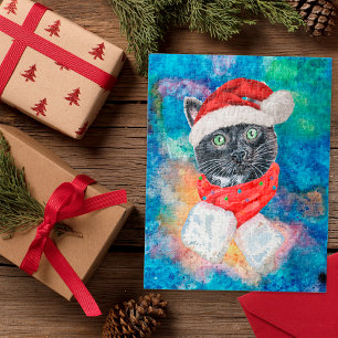 Schwarze Katze Wasserfarbe Weihnachts-Schal Weihna Puzzle