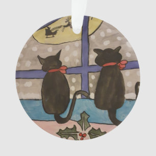 Schwarze Katze Weihnachten Acryl Baumschmuck Ornament