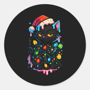 Schwarze Katze Weihnachten Eiscreme-Tropfen Santa- Runder Aufkleber