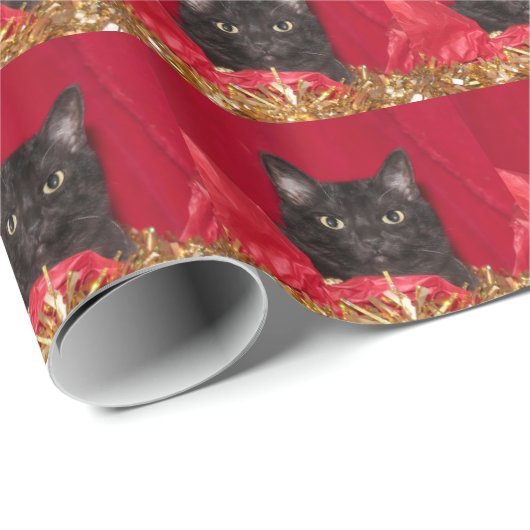 Schwarze Katze Weihnachten Geschenkpapier (Rolleneckpunkt)
