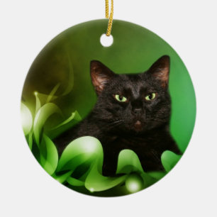Schwarze Katze Weihnachten Keramikornament