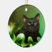 Schwarze Katze Weihnachten Keramikornament (Links)