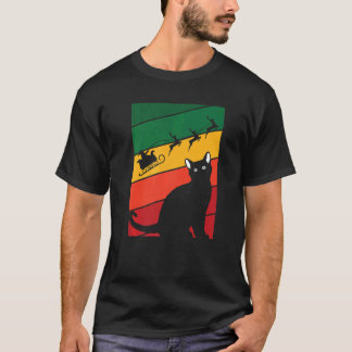 Schwarze Katze Weihnachten Pyjama Süßer Santa Rent T-Shirt