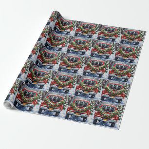 Schwarze Katze Weihnachten Rotes Lastwagen Ferien Geschenkpapier