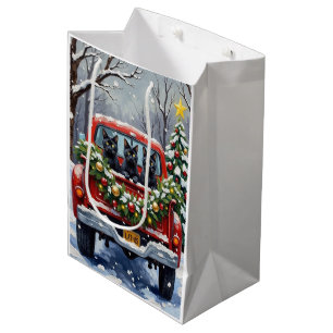 Schwarze Katze Weihnachten Rotes Lastwagen Ferien Mittlere Geschenktüte