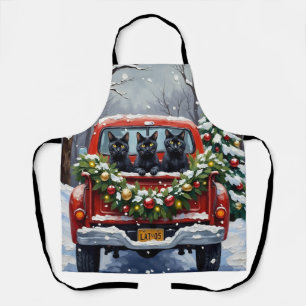 Schwarze Katze Weihnachten Rotes Lastwagen Ferien Schürze
