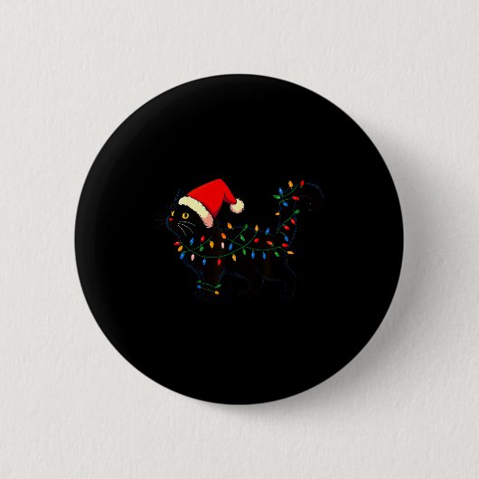 Schwarze Katze Weihnachten Santa Hut Lustig  Button (Vorderseite)