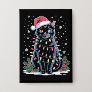 Schwarze Katze Weihnachten Santa Hut Lustige Meowy Button