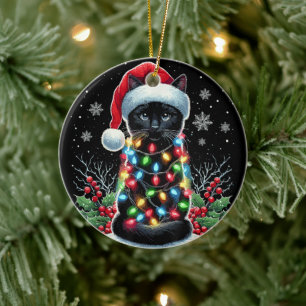 Schwarze Katze Weihnachten Santa Hut Lustige Meowy Keramik Ornament