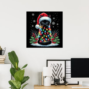 Schwarze Katze Weihnachten Santa Hut Lustige Meowy Poster