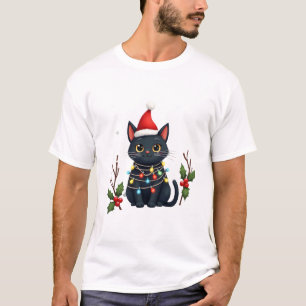 Schwarze Katze Weihnachten Santa Hut Lustige Meowy T-Shirt