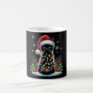 Schwarze Katze Weihnachten Santa Hut Lustige Meowy Verwandlungstasse