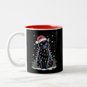 Schwarze Katze Weihnachten Santa Hut Lustige Meowy Zweifarbige Tasse