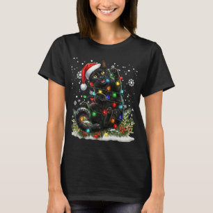 Schwarze Katze Weihnachten Santa Hut Lustiger Meow T-Shirt