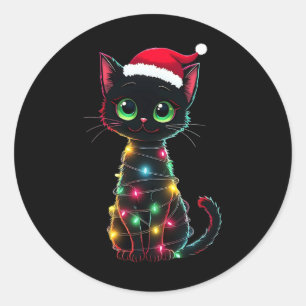 Schwarze Katze Weihnachten Santa Hut Meowy Katzen Runder Aufkleber