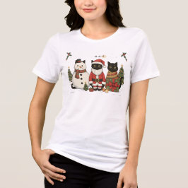 Schwarze Katze Weihnachten Santa Schneemann Süßes  Tri-Blend Shirt