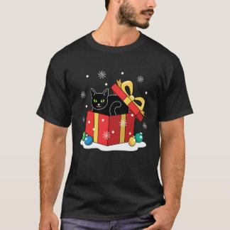 Schwarze Katze Weihnachten Süße Feiertage Schnee M T-Shirt