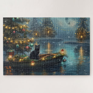 Schwarze Katze Weihnachtliche Reise Puzzle