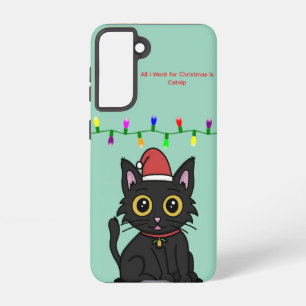 Schwarze Katze Weihnachts-Galaxy-Hülle – Hellgrün Samsung Galaxy Hülle