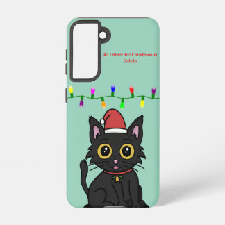 Schwarze Katze Weihnachts-Galaxy-Hülle – Hellgrün Samsung Galaxy Hülle