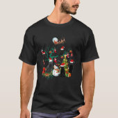 Schwarze Katze Weihnachtsbaum Lichter Weihnachtsfe T-Shirt (Vorderseite)