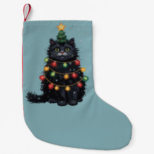 Schwarze Katze Weihnachtsbaum Ölbild verändert  Kleiner Weihnachtsstrumpf