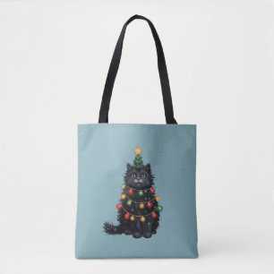 Schwarze Katze Weihnachtsbaum Ölbild verändert  Tasche