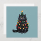 Schwarze Katze Weihnachtsbaum Ölgemälde verändert Feiertagskarte (Vorne/Hinten)