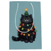 Schwarze Katze Weihnachtsbaum Ölgemälde verändert Mittlere Geschenktüte (Vorderseite)