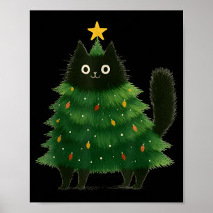 Schwarze Katze Weihnachtsbaum Süße Feiertage Haust Poster