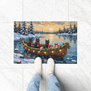 Schwarze Katze Weihnachtsboot Urlaub Fußmatte