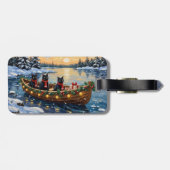 Schwarze Katze Weihnachtsboot Urlaub Gepäckanhänger (Rückseite horizontal)