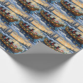 Schwarze Katze Weihnachtsboot Urlaub Geschenkpapier (Ecke)