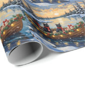 Schwarze Katze Weihnachtsboot Urlaub Geschenkpapier (Rolleneckpunkt)