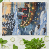 Schwarze Katze Weihnachtsboot Urlaub Geschirrtuch (Gefaltet)