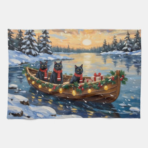 Schwarze Katze Weihnachtsboot Urlaub Geschirrtuch