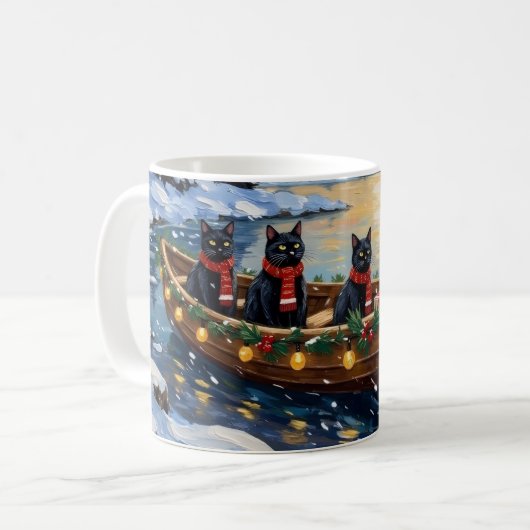 Schwarze Katze Weihnachtsboot Urlaub Kaffeetasse (Vorderseite Links)