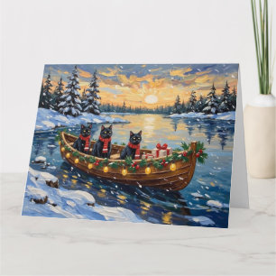 Schwarze Katze Weihnachtsboot Urlaub Karte