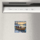 Schwarze Katze Weihnachtsboot Urlaub Magnet (In Situ (Geschirrspüler))