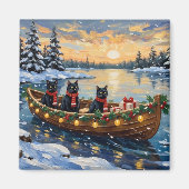 Schwarze Katze Weihnachtsboot Urlaub Magnet (Vorne)