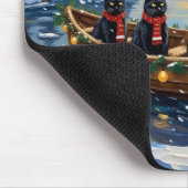 Schwarze Katze Weihnachtsboot Urlaub Mousepad (Ecke)