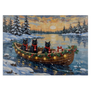 Schwarze Katze Weihnachtsboot Urlaub Schneidebrett